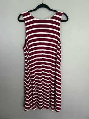 Old Navy Burgundy and White Striped Sleeveless Midi Dress
